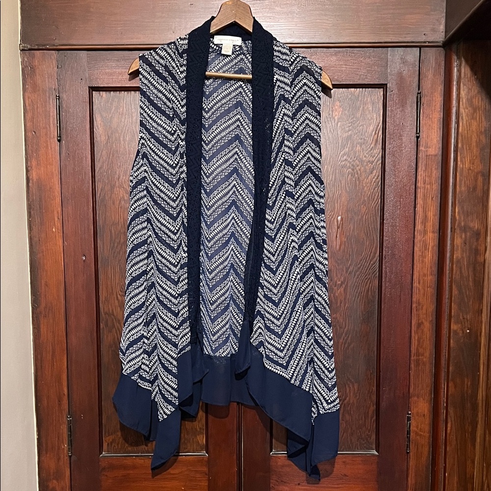 Christopher & Banks Navy and White Chevron Vest
